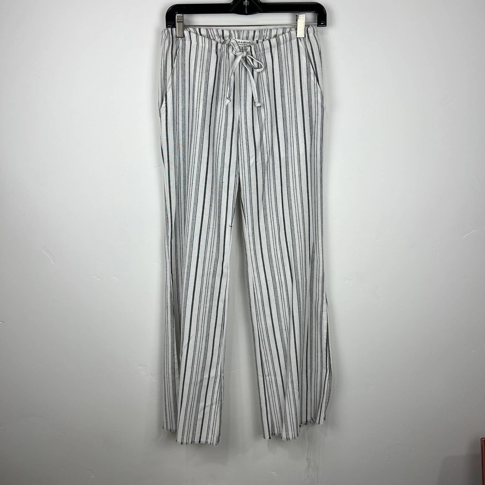 Anthro The Lady & The Sailor Striped Linen Blend Raw Hem Pants Women Size XS
